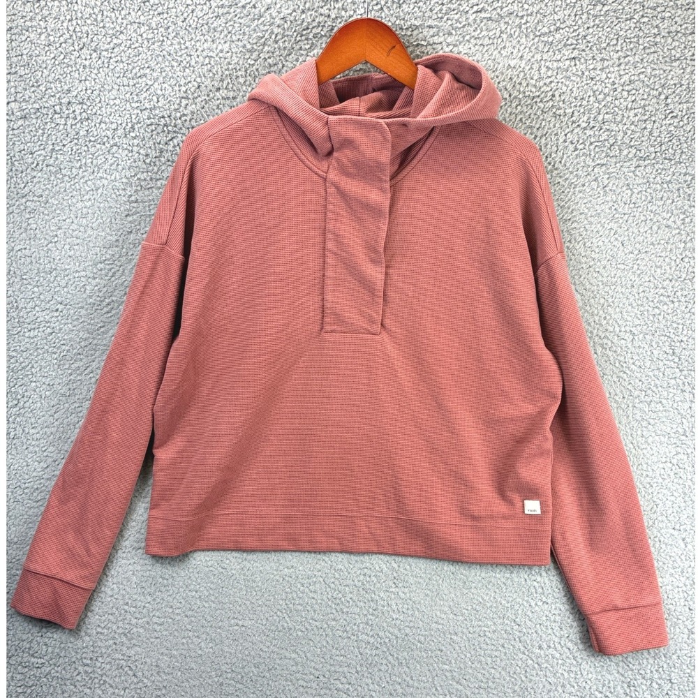 Vuori Sedona Snap Neck Waffle Knit Hoodie Womens L Pink Athleisure Cozy
